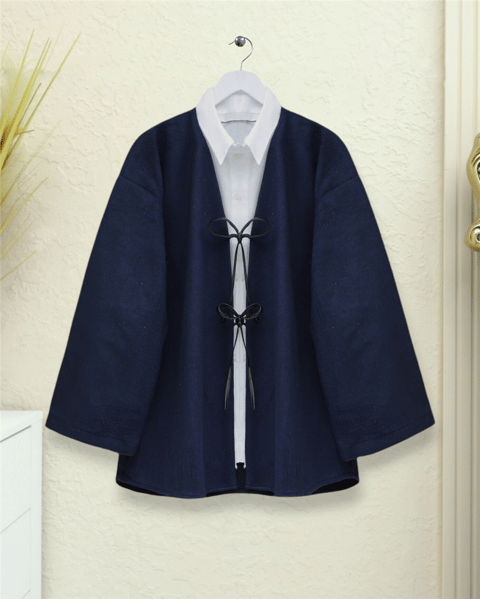 Önü Bağcıklı Oval Kesim Kaşe Kimono  -Laci-Kimono&Kaftan-346-3047-R03