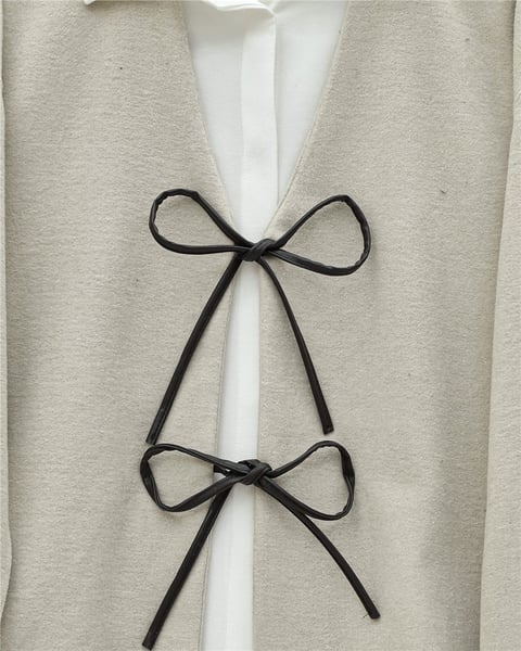 Önü Bağcıklı Oval Kesim Kaşe Kimono     -Taş-Ceket-346-3047-R43
