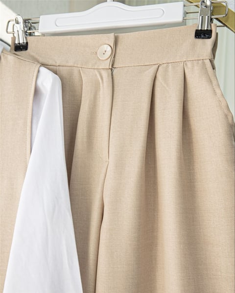 Önü Bağcıklı Pantolon Yelek İkili Keten Takım -Vizon-Takım-349-7028-R23