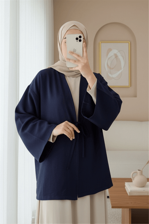Önü Bağcıklı Poplin Kimono -Laci-Kimono&Kaftan-253-13051-R03