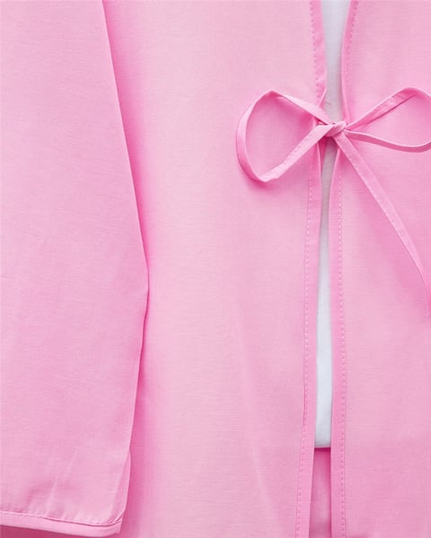 Önü Bağcıklı Poplin Kimono -Pembe-KİMONO&KAFTAN-253-13051-R20
