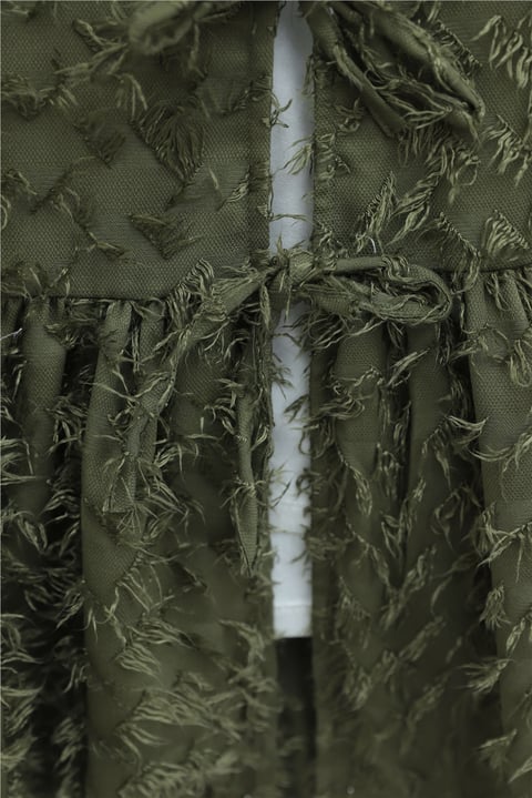 Önü Bağcıklı Tüylü Dokulu Clip Jakar Kimono -Haki-Kimono & Kaftan-398-44024-R05