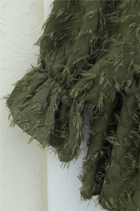 Önü Bağcıklı Tüylü Dokulu Clip Jakar Kimono -Haki-Kimono & Kaftan-398-44024-R05