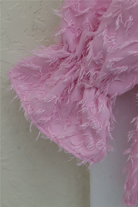 Önü Bağcıklı Tüylü Dokulu Clip Jakar Kimono -Pembe-Kimono & Kaftan-398-44024-R20