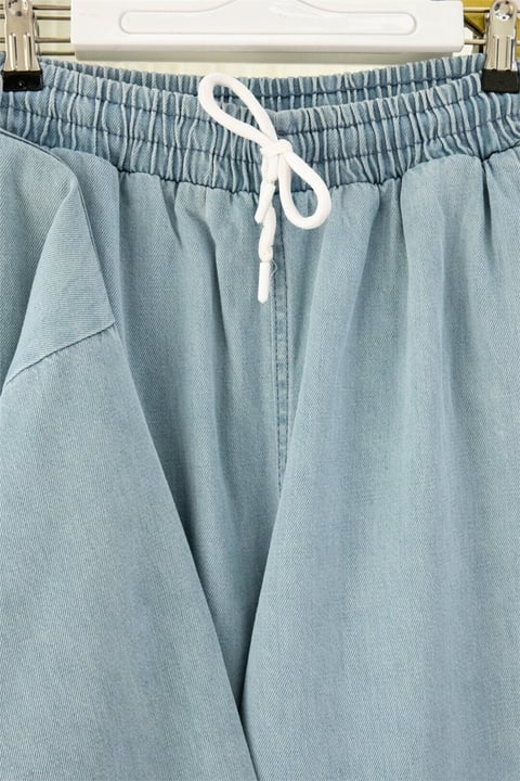 Önü Bağlamalı Cepli Pantolonlu Kot Kimono Takım   -Açık Mavi-Takım-417-17782-R25