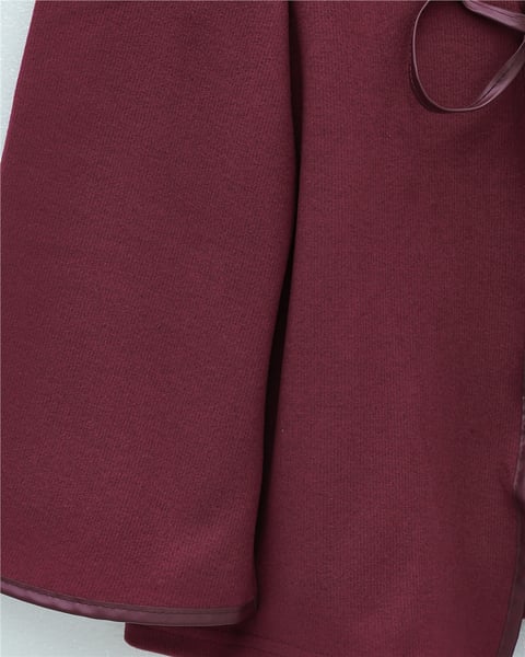 Önü Bağlamalı Deri Detaylı Salaş Kimono  -Bordo-Kimono & Kaftan-253-13091-R04