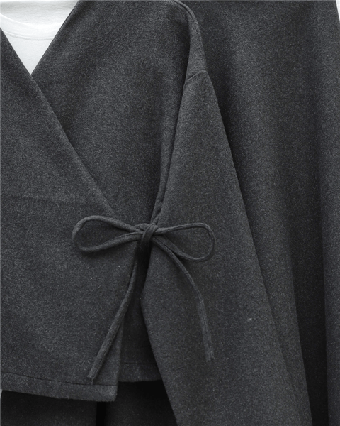 Önü Bağlamalı Etekli Kaşe Kimono Takım -Antrasit-Takım-346-3078-R64