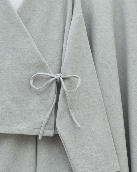 Önü Bağlamalı Etekli Kaşe Kimono Takım -Gri-Takım-346-3078-R11
