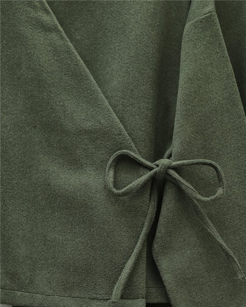 Önü Bağlamalı Etekli Kaşe Kimono Takım -Haki-Takım-346-3078-R05