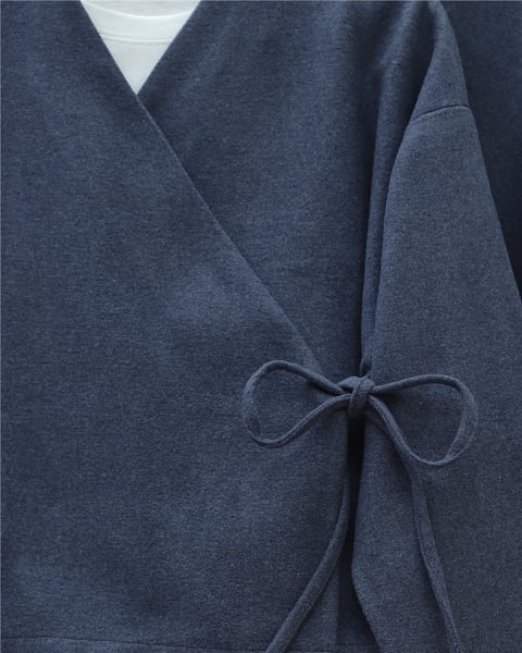 Önü Bağlamalı Etekli Kaşe Kimono Takım -İndigo-Takım-346-3078-R21