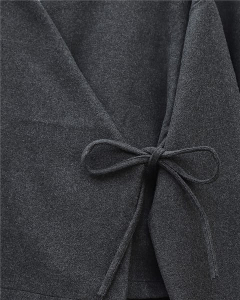 Önü Bağlamalı Etekli Kaşe Kimono Takım -Antrasit-Takım-346-3078-R64