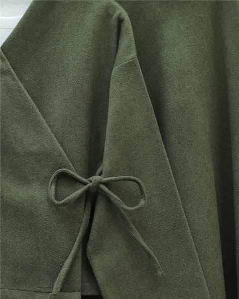 Önü Bağlamalı Etekli Kaşe Kimono Takım -Haki-Takım-346-3078-R05