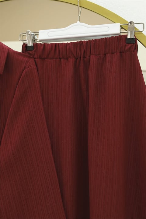 Önü Bağlamalı Etekli Krinkıl Takım  -Bordo-Takım-349-7034-R04