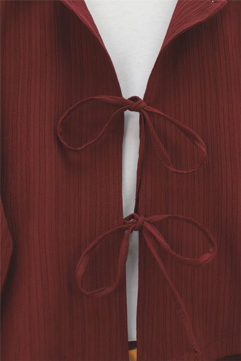 Önü Bağlamalı Etekli Krinkıl Takım  -Bordo-Takım-349-7034-R04