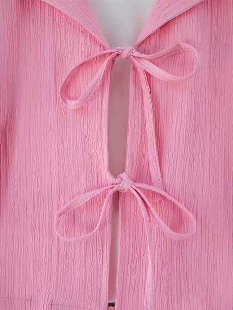 Önü Bağlamalı Etekli Krinkıl Takım   -Pembe-Takım-349-7034-R20