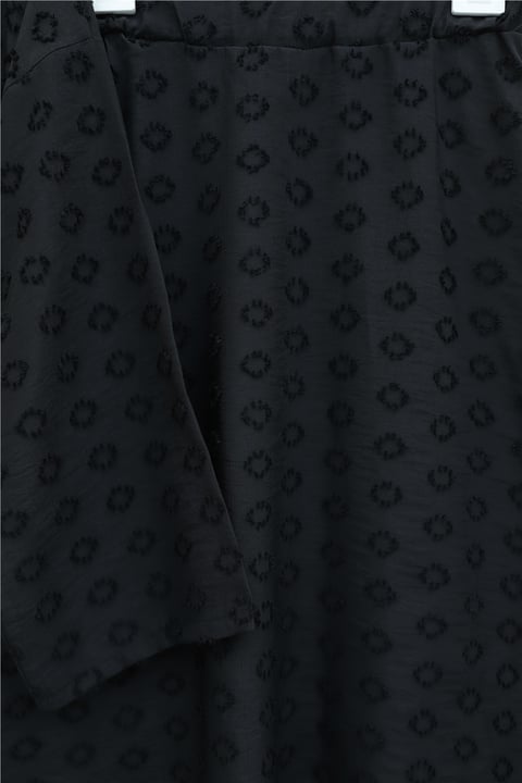 Önü Bağlamalı Kabartma Çiçek Nakışlı Eteği Astarlı Keten Kimono Takım  -Siyah-Takım-349-8089-R01