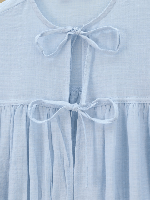 Önü Bağlamalı Kolları Lastikli Gömlek -Bebe Mavi-Gömlek-307-2338-R32