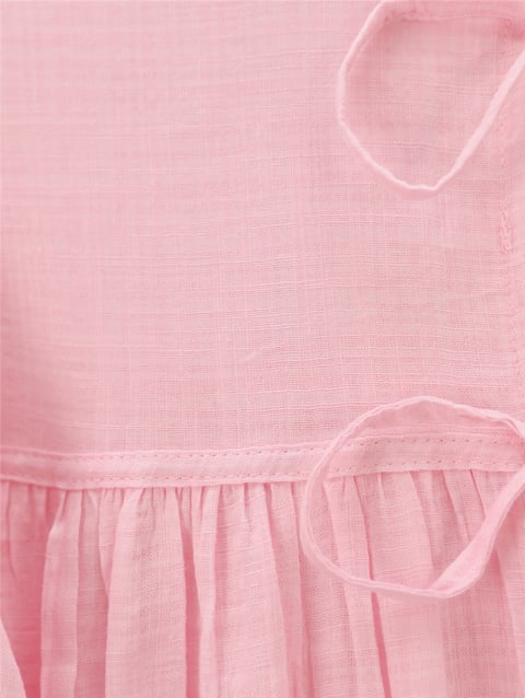 Önü Bağlamalı Kolları Lastikli Gömlek -Pembe-Gömlek-307-2338-R20