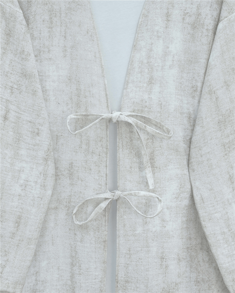 Önü Bağlamalı Pantolonlu Keten Kimono Takım  -Taş-Takım-398-04014-R43
