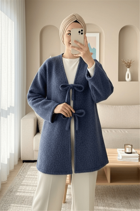 Önü Bağlamalı Sakallı Kimono -Laci-Kimono & Kaftan-398-55003-R03