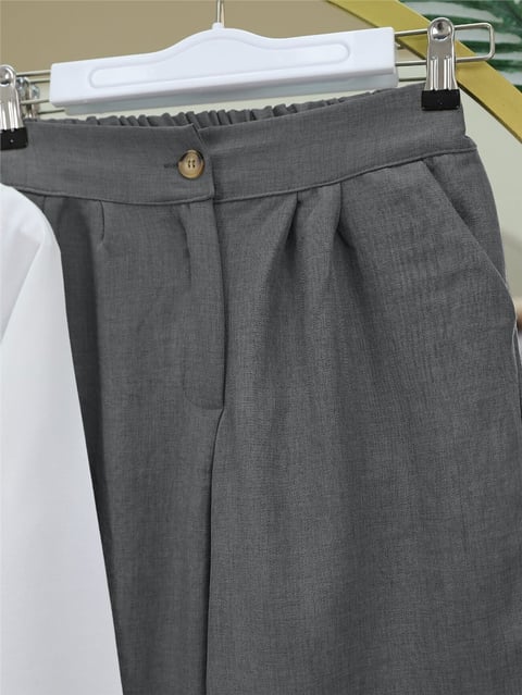 Önü Bağlamalı Yelek Pantolon İkili Takım -Antrasit-Takım-346-3069-R64