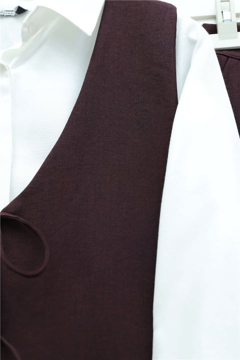 Önü Bağlamalı Yelek Pantolon İkili Takım    -K. Bordo-Takım-346-3069-R52
