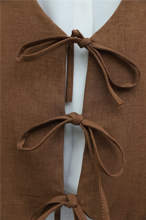 Önü Bağlamalı Yelek Pantolon İkili Takım    -Taba-Takım-346-3069-R12