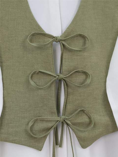 Önü Bağlamalı Yelek Pantolon İkili Takım -Haki-Takım-346-3069-R05