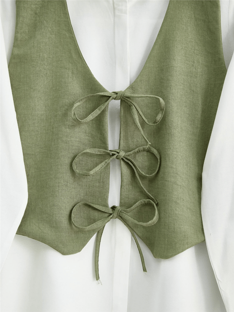 Önü Bağlamalı Yelek Pantolon İkili Takım -Haki-Takım-346-3069-R05
