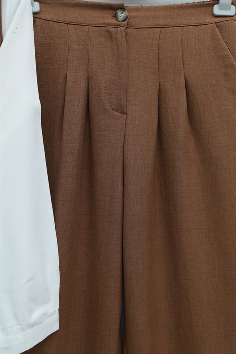 Önü Bağlamalı Yelek Pantolon İkili Takım    -Taba-Takım-346-3069-R12