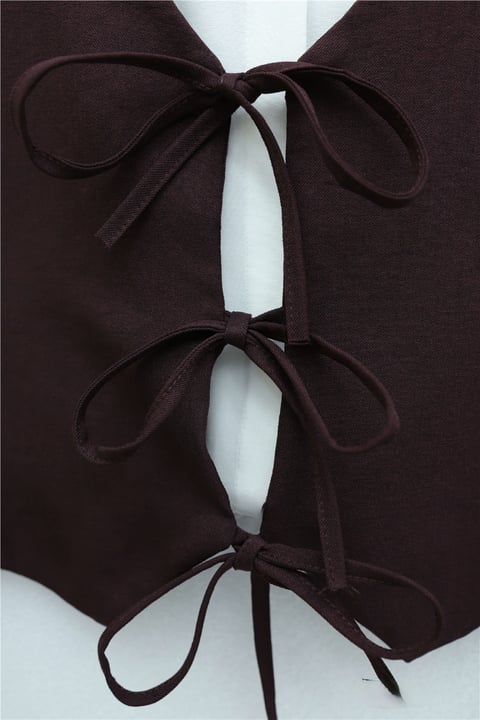 Önü Bağlamalı Yelek Pantolon İkili Takım    -K. Bordo-Takım-346-3069-R52