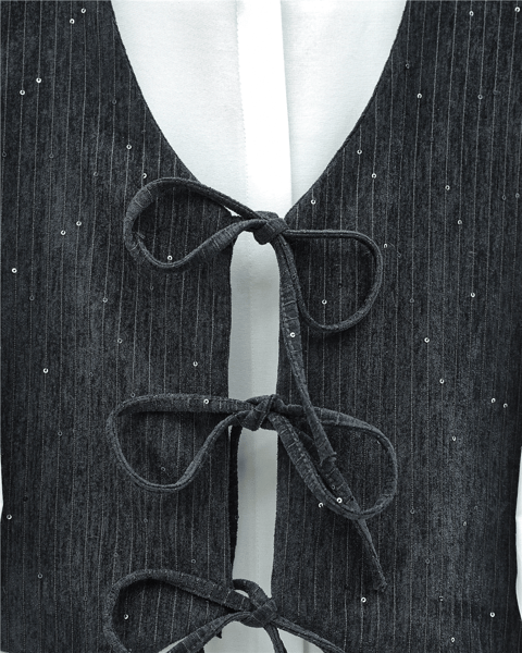 Önü Bağlamalı Yelek Pantolon Kadife Takım  -Antrasit-Takım-346-3080-R64