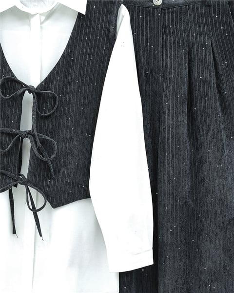 Önü Bağlamalı Yelek Pantolon Kadife Takım  -Antrasit-Takım-346-3080-R64