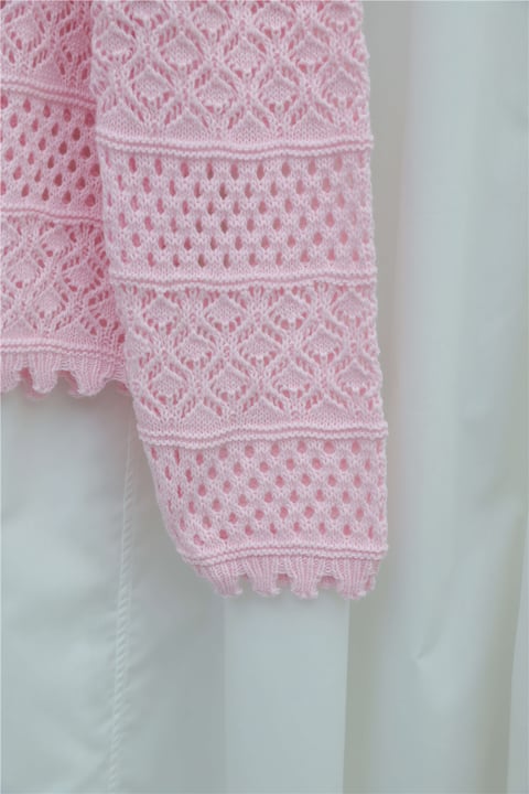 Önü Çiçek Nakışlı Ponponlu Düğmeli Triko Hırka  -Pembe-Hırka-109-0989-R20