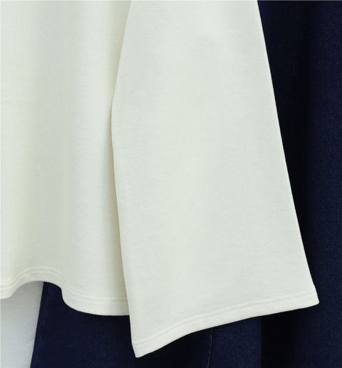 Önü Çiçek Nakışlı Yuvarlak Yaka Salaş Penye Tunik   -Ekru-Tunik-253-13137-R07