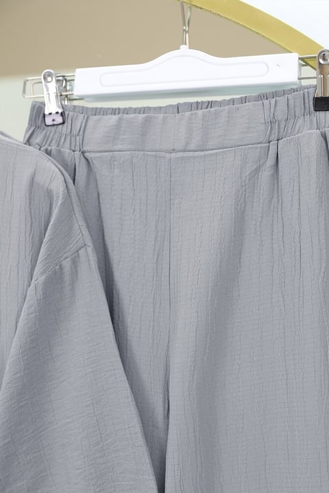Önü Çift Bağcıklı Pantolonlu Krınkıl Takım  -Gri-Takım-349-6021-R11