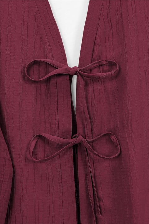 Önü Çift Bağcıklı Pantolonlu Krınkıl Takım    -Bordo-Takım-349-6021-R04