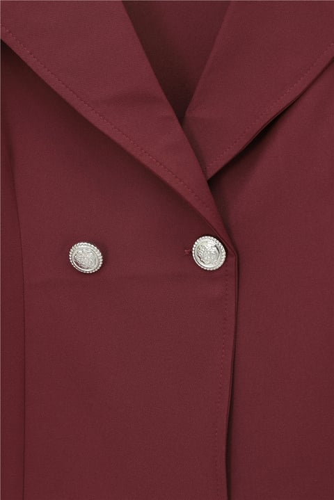 Önü Çift Düğmeli Kruvaze Yaka Ceket Etek Double Krep Takım   -Bordo-Takım-349-8049-R04