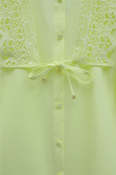 Önü Dantelli Bağlama Detaylı Düğmeli Poplin Gömlek -Açık Sarı-Gömlek-398-11062-R75
