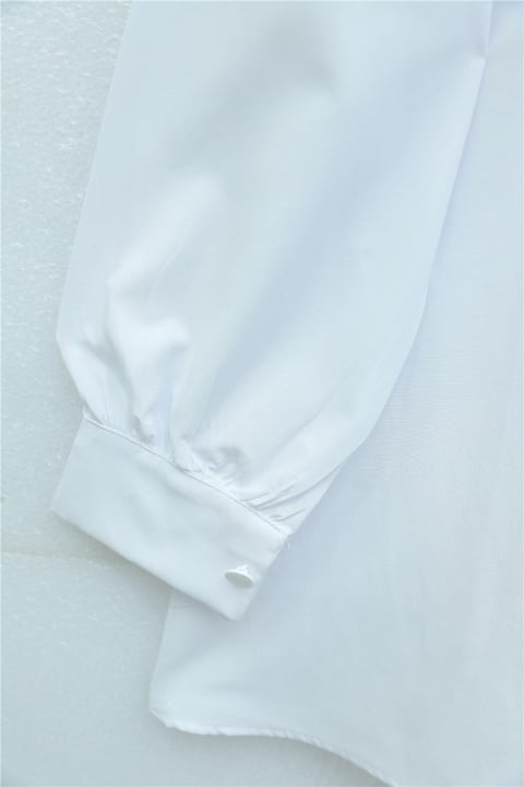 Önü Dantelli Bağlama Detaylı Düğmeli Poplin Gömlek -Beyaz-Gömlek-398-11062-R02