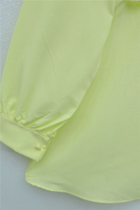 Önü Dantelli Bağlama Detaylı Düğmeli Poplin Gömlek -Açık Sarı-Gömlek-398-11062-R75