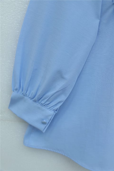 Önü Dantelli Bağlama Detaylı Düğmeli Poplin Gömlek -Bebe Mavi-Gömlek-398-11062-R32