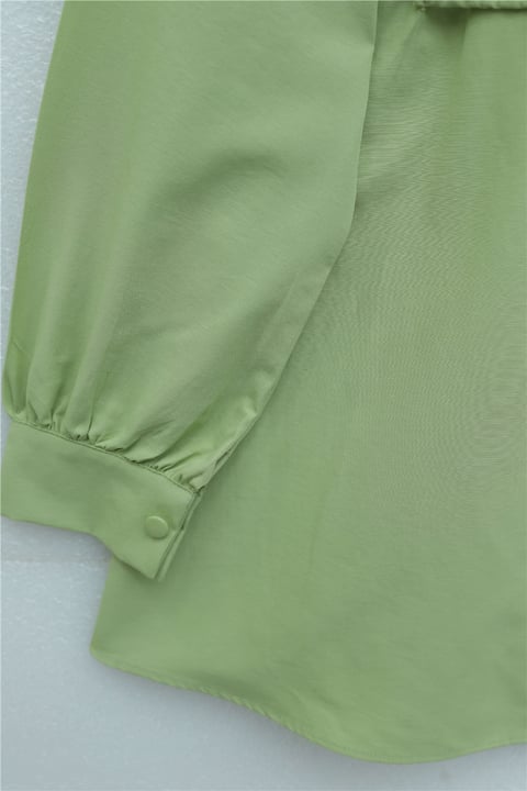 Önü Dantelli Bağlama Detaylı Düğmeli Poplin Gömlek -Çağla Y.-Gömlek-398-11062-R70