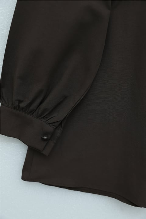 Önü Dantelli Bağlama Detaylı Düğmeli Poplin Gömlek -Kahve-Gömlek-398-11062-R15