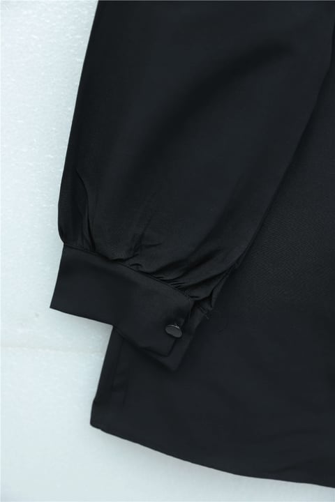 Önü Dantelli Bağlama Detaylı Düğmeli Poplin Gömlek -Siyah-Gömlek-398-11062-R01