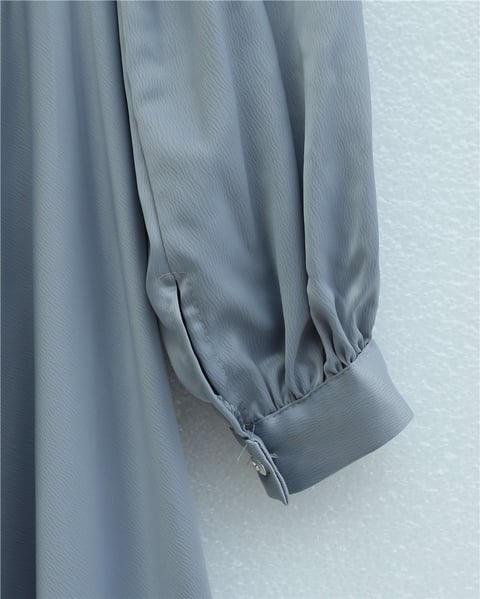 Önü Drapeli Taş Detaylı Saten Elbise -Gümüş-Elbise-386-6261-R47