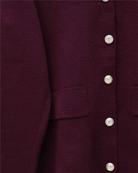 Önü Düğmeli Etekli Yakalı Triko Takım -Bordo-Takım-295-1283-R04