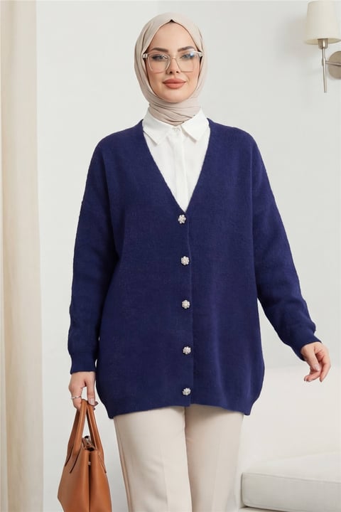 Önü Düğmeli Sakallı Salaş Triko Hırka    -Laci-Hırka-109-9756-R03