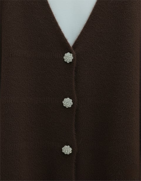 Önü Düğmeli Sakallı Salaş Triko Hırka   -Kahve-Hırka-109-9756-R15