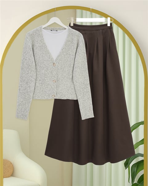 Önü Düğmeli Yumoş Triko Hırka -Açık Gri-Hırka-385-3748-R41